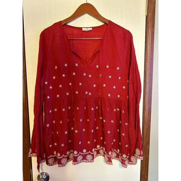 Entro NWOT Maroon Red Blouse Too With Embroidery  Size Small - Picture 1 of 12